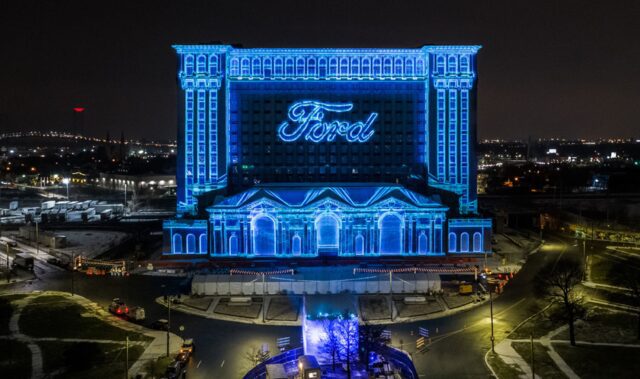 Projection mapping at Detroit Train Station now the Ford Motor Company World Headquarters.